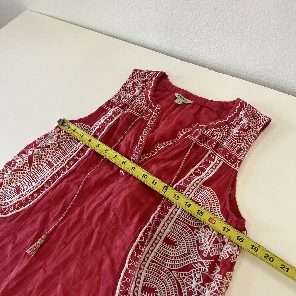 Lucky Brand Embroidered Red Tank Top Medium bohemian boho tassel Summer Indie - Picture 6 of 7